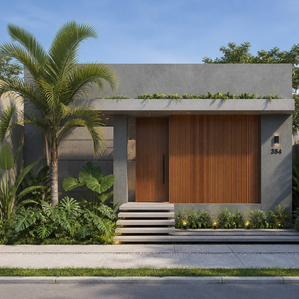 Fachada residencial contemporânea renderizada pelo RenderIA